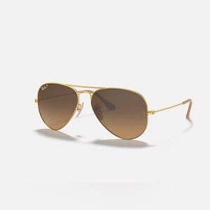 Ray-Ban Gold and Brown Aviator Sunglasses
